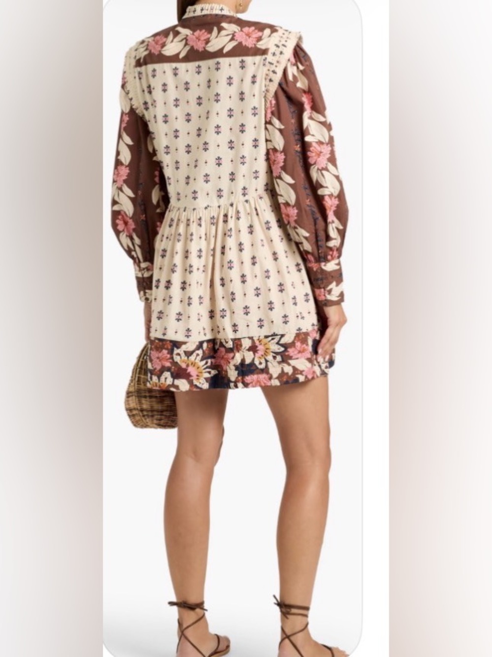 FARM RIO Pintucked printed cotton-voile Long-Sleeve Mini Dress: Medium - Picture 5 of 8